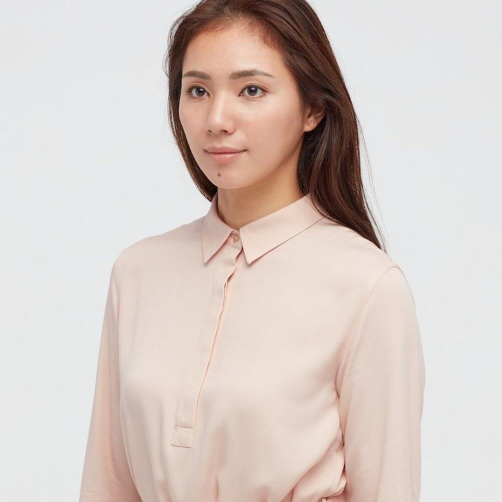 Uniqlo Pink Rayon Long-Sleeve Shirt Dress - Picture 7 of 16